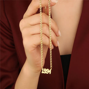 Year Necklace Stainless Steel Cuban Chain Choker Personalized Number Pendant