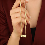 Year Necklace Stainless Steel Cuban Chain Choker Personalized Number Pendant