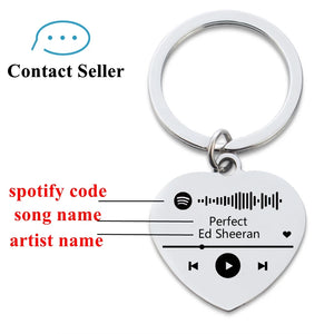 Music Code Keychain Stainless Steel Heart Pendant Personalized Keyring