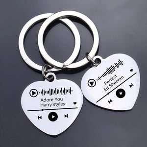 Music Code Keychain Stainless Steel Heart Pendant Personalized Keyring