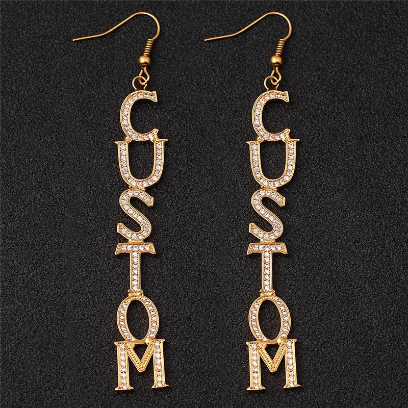 Zircon Drop Earrings Personalized Name Hiphop Jewelry