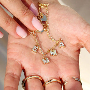 Zircon Letter Necklace Initial Pendant Stainless Steel Chain Jewelry For Women