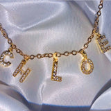 Zircon Letter Necklace Initial Pendant Stainless Steel Chain Jewelry For Women