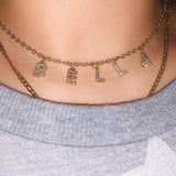 Zircon Letter Necklace Initial Pendant Stainless Steel Chain Jewelry For Women