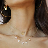 Zircon Letter Necklace Initial Pendant Stainless Steel Chain Jewelry For Women