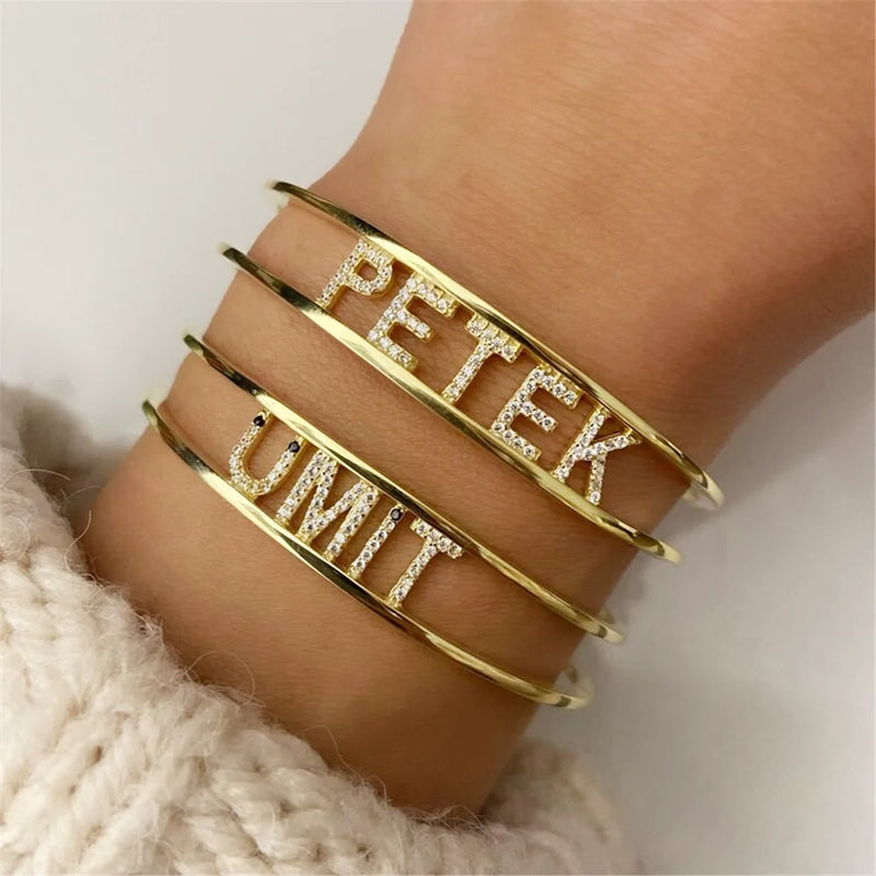 Personalized CZ Zircon Letter Bracelet Adjustable Crystal Bracelet Jewelry