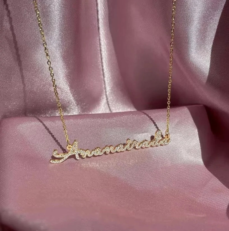 Zircon Name Necklace Stainless Steel Personalized Jewelry