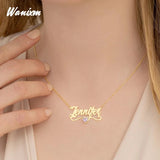 Zircon Name Necklace Heart Pendant Stainless Steel Personalized Jewelry Gift