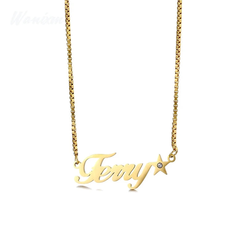 Zircon Name Necklace Heart Pendant Stainless Steel Personalized Jewelry Gift