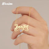 Zircon Name Necklace Heart Pendant Stainless Steel Personalized Jewelry Gift