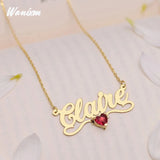 Zircon Name Necklace Heart Pendant Stainless Steel Personalized Jewelry Gift