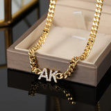 Zirconia Name Necklace Cuban Chain Personalized Letter Necklaces Women