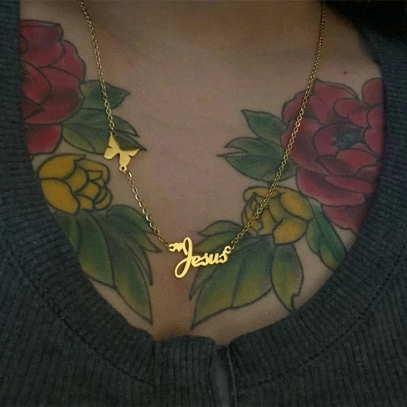 Butterfly Name Necklace Stainless Steel Personalized Jewelry