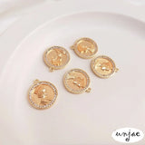14K clad copper zircon coin Queen Head Round Pendant