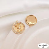 14K clad copper zircon coin Queen Head Round Pendant