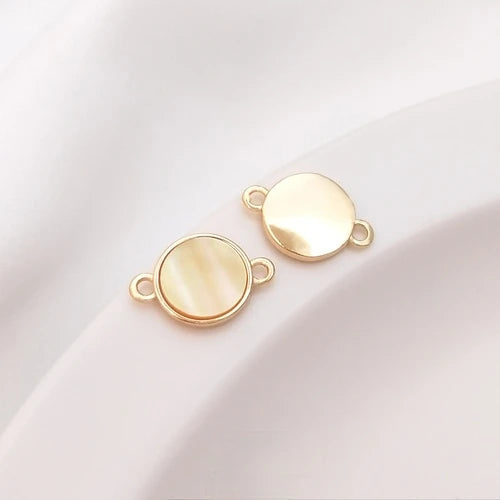 14K Inlaid Sea Water Yellow Shell Double Hole Pendant DIY Accessories