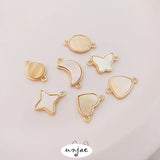 14K Inlaid Sea Water Yellow Shell Double Hole Pendant DIY Accessories