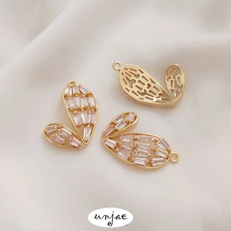 14K Inlaid Zircon Butterfly & Love Heart Pendant