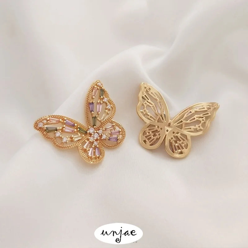 14K Inlaid Zircon Butterfly & Love Heart Pendant