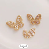 14K Inlaid Zircon Butterfly & Love Heart Pendant