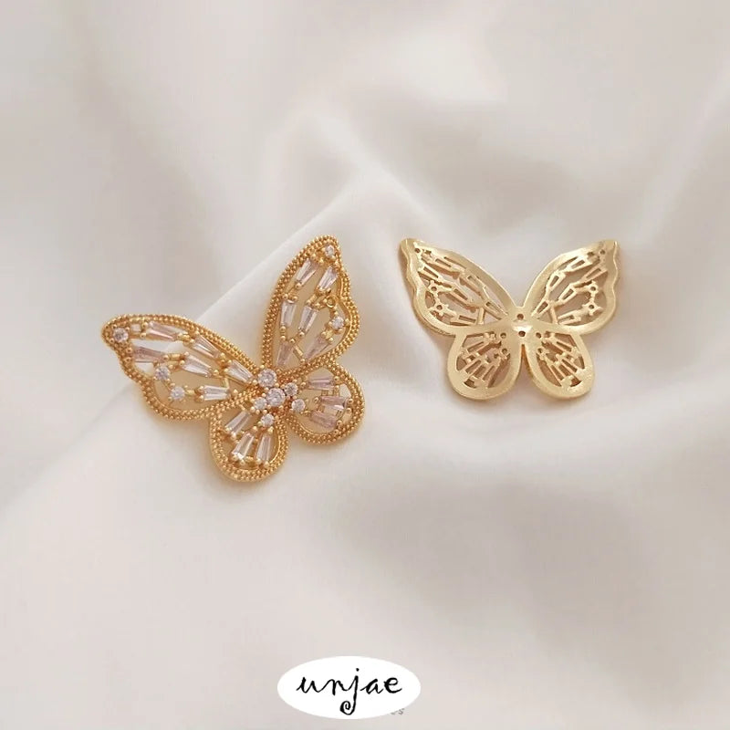 14K Inlaid Zircon Butterfly & Love Heart Pendant