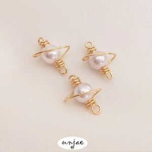 14K Wire Wrapped Pearl Planet Pendant DIY Jewelry Making