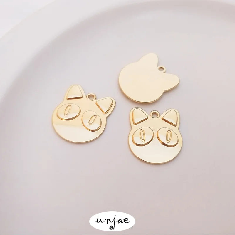 14K Cat Head Love Face Pendant for DIY Necklace