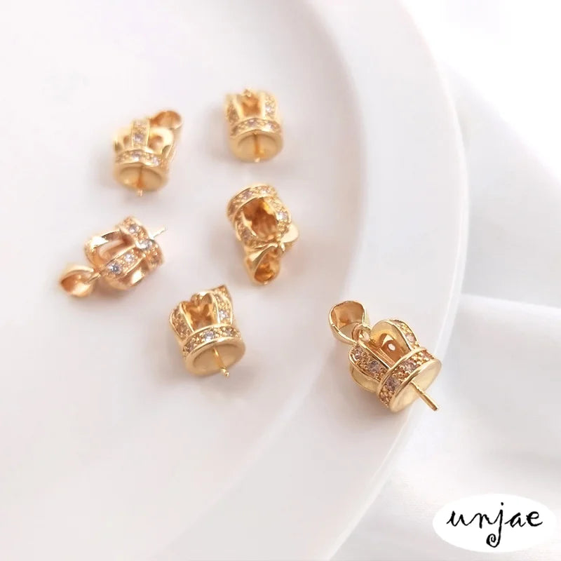 14K Inlaid Zircon Crown Pearl Pendant DIY Accessories