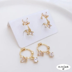 14K Zircon Butterfly Earrings S925 Steel Earrings