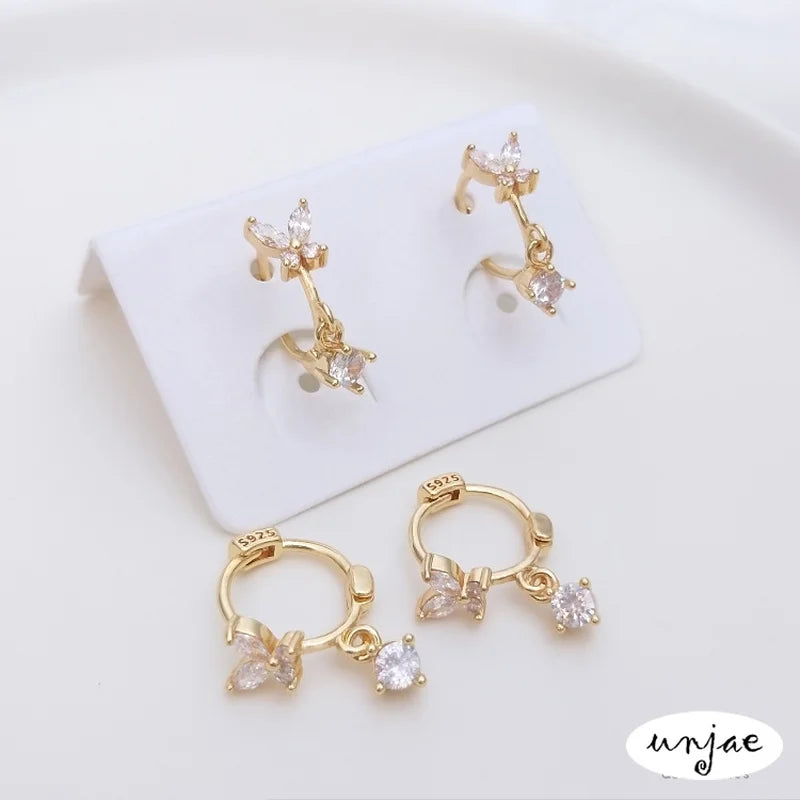 14K Zircon Butterfly Earrings S925 Steel Earrings