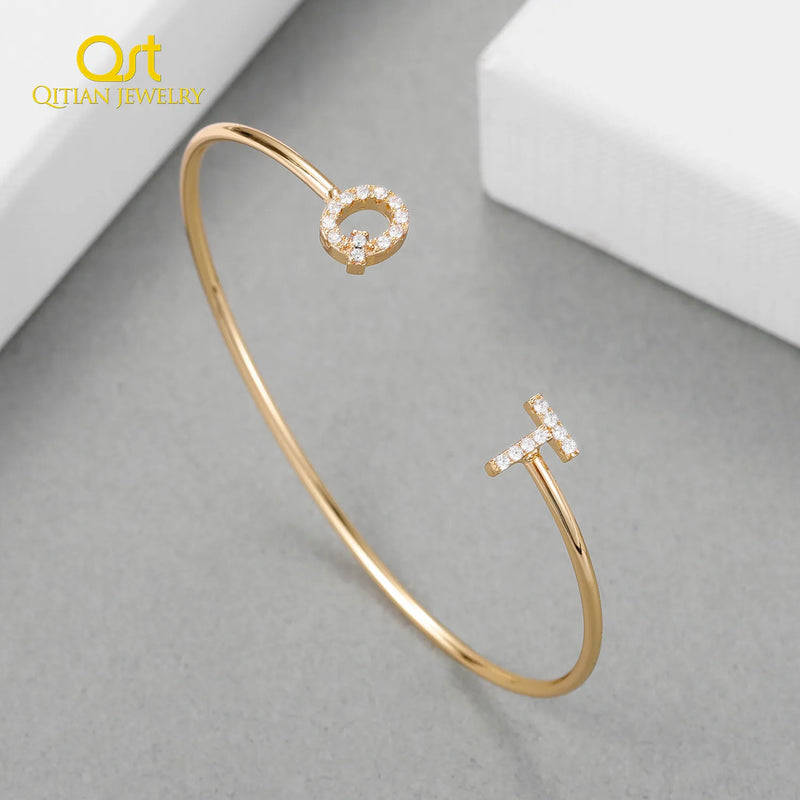 Personalized Initial Bracelet Pave Crystal Cuff Bangle