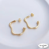 925 Silver Pin Earrings, 14K French Abstract Curve Earrings