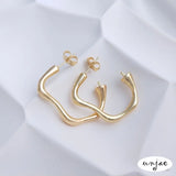 925 Silver Pin Earrings, 14K French Abstract Curve Earrings