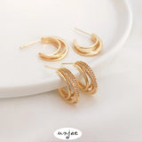 Micro Zircon C-Ring Earrings 14K S925 Silver Needle Feminine Earrings