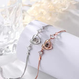 Photo Projection Bracelet with Silver/Rose Heart Cubic Zirconia