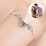 Photo Projection Bracelet with Silver/Rose Heart Cubic Zirconia