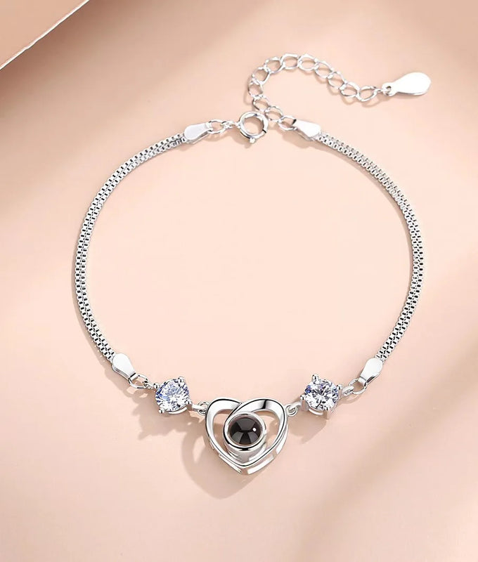Photo Projection Bracelet with Silver/Rose Heart Cubic Zirconia
