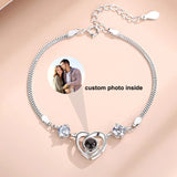 Photo Projection Bracelet with Silver/Rose Heart Cubic Zirconia