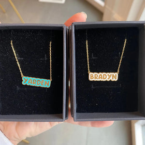 Custom Enamel Bubble Name Necklace Stainless Steel