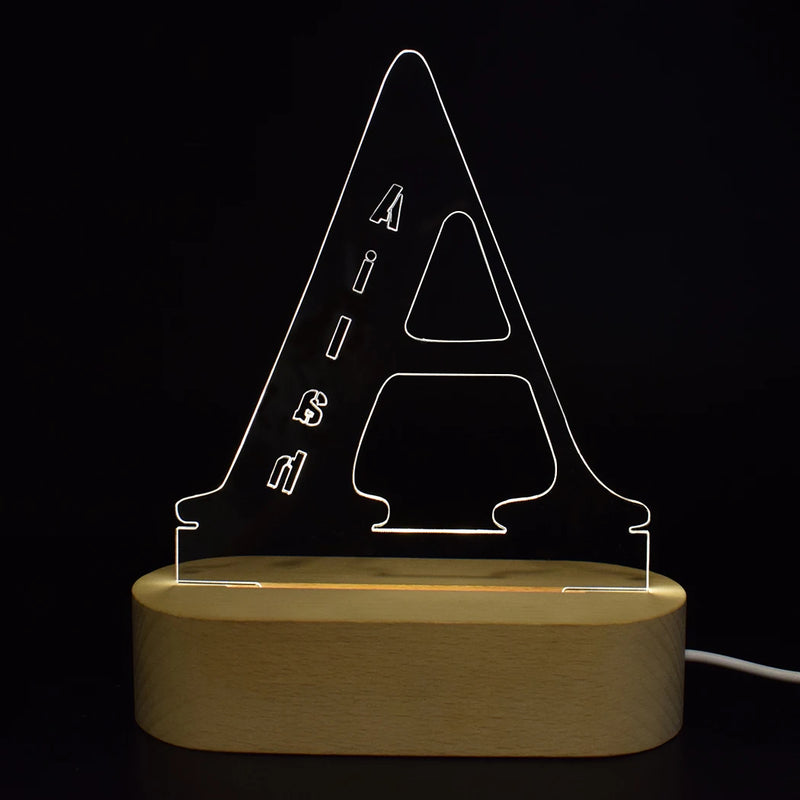 Customized Alphabet Letter LED Night Light Wooden Base Bedroom Decor