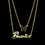 Custom Name Necklace Personalized Stainless Steel Butterfly Snow Double Necklace