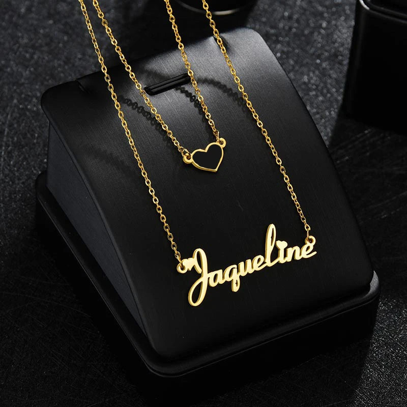 Personalized Stainless Steel Name Necklace Heart Love Double Necklace