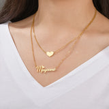 Personalized Stainless Steel Name Necklace Heart Love Double Necklace