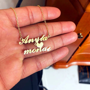 Custom Couple Name Necklace Stainless Steel Heart Nameplate Pendant