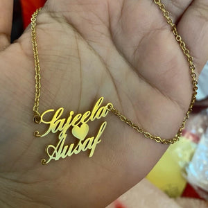 Custom Couple Name Necklace Stainless Steel Heart Nameplate Pendant