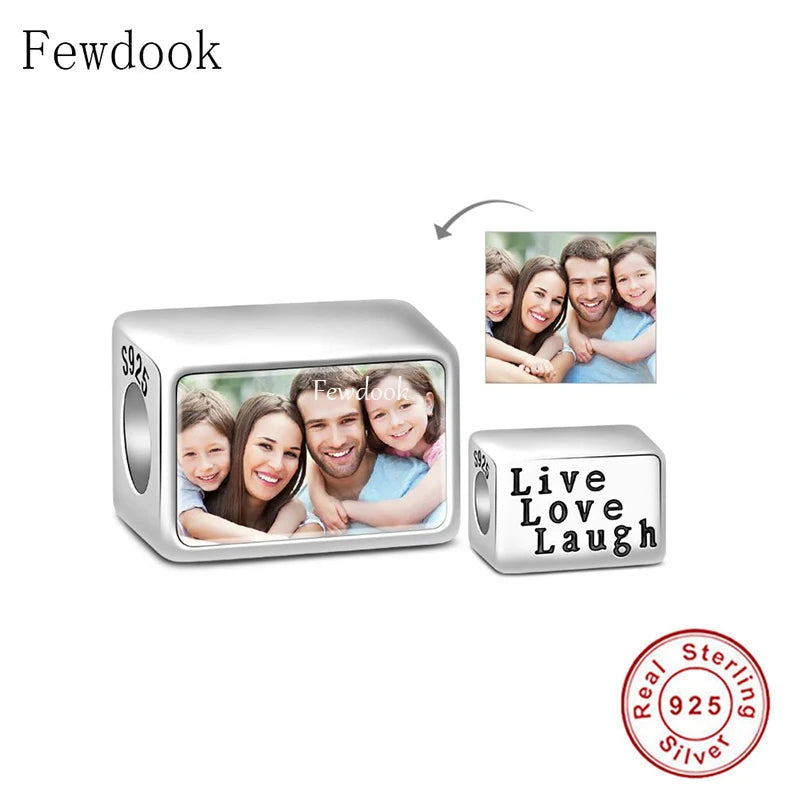 925 Silver Square Live Love Laugh Beads for Pan Charms Bracelet