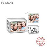 925 Silver Square Live Love Laugh Beads for Pan Charms Bracelet