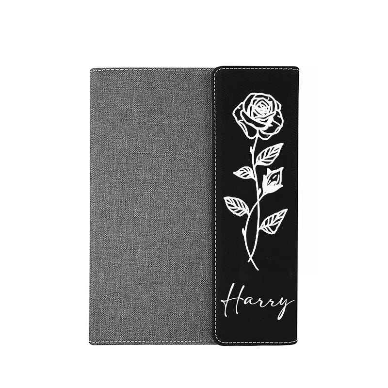 Custom Birthday Flowers & Names Leather Notebook