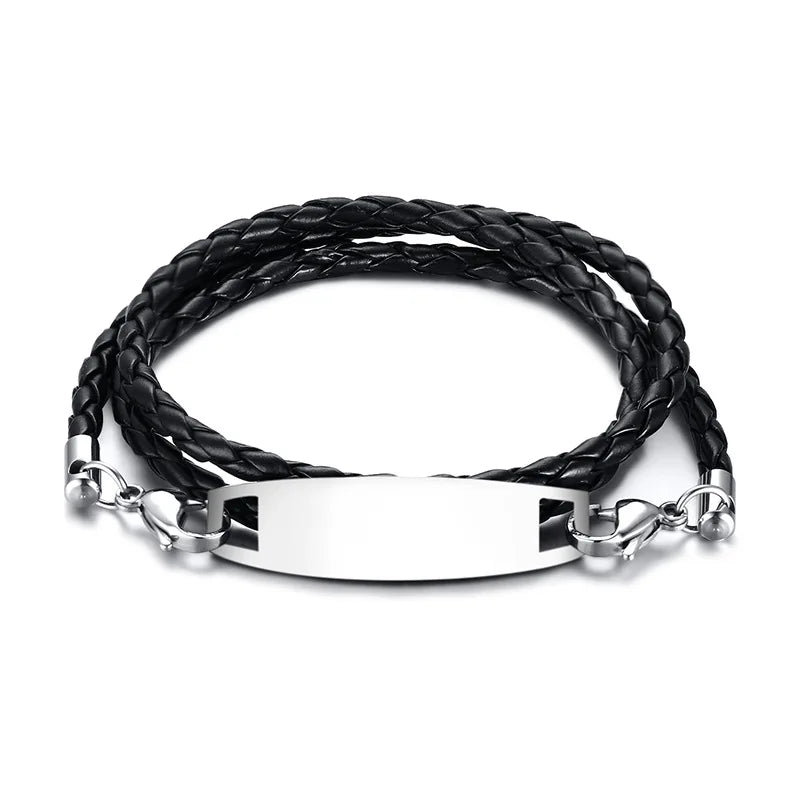 Custom Engraved Men's Leather Bracelet