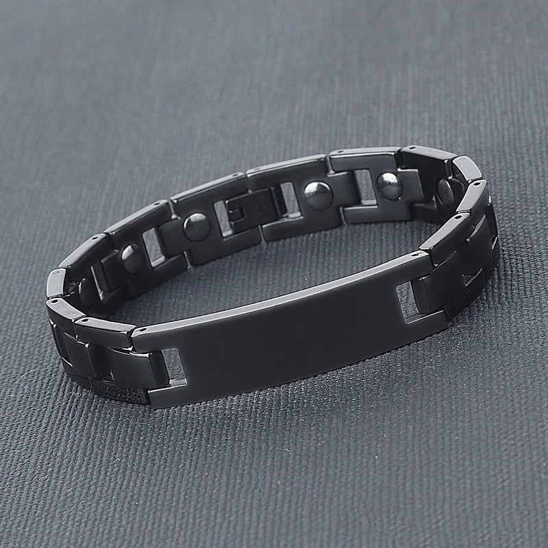 Men's Engraved Cross Bracelet Magnetic Therapy Stainless Steel